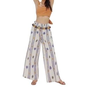 Anthropologie Ollari Pom Pom Wide-Leg Cotton/Linen Pants- NWT - M